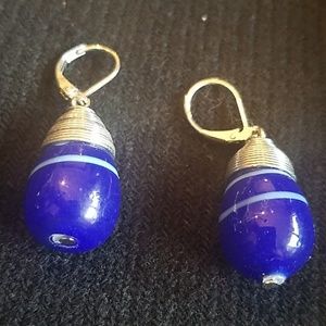 Silver and blue stone earrings